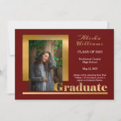 Classy Elegant Gold Text Afstuderen 1 Photo Maroon Aankondiging (Voorkant)
