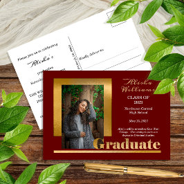 Classy Elegant Gold Text Afstuderen 1 Photo Maroon Briefkaart