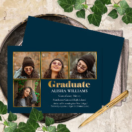 Classy Elegant Gold Text Afstuderen 4 Foto Aankondiging