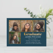 Classy Elegant Gold Text Afstuderen 4 Foto Aankondiging (Staand voorkant)
