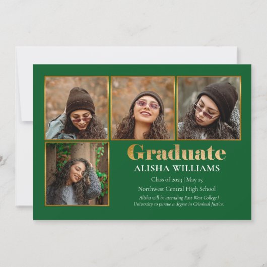 Classy Elegant Gold Text Afstuderen 4 Foto konounc Aankondiging (Voorkant)