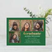 Classy Elegant Gold Text Afstuderen 4 Foto konounc Aankondiging (Staand voorkant)