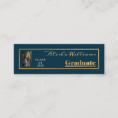 Classy Elegant Gold Text Afstuderen Foto Dk Blauwg Mini Visitekaartje (Voorkant)