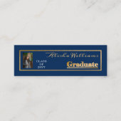 Classy Elegant Gold Text Afstuderen Foto Dk Blue Mini Visitekaartje (Voorkant)