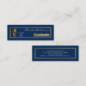Classy Elegant Gold Text Afstuderen Foto Dk Blue Mini Visitekaartje (Voorkant / Achterkant)