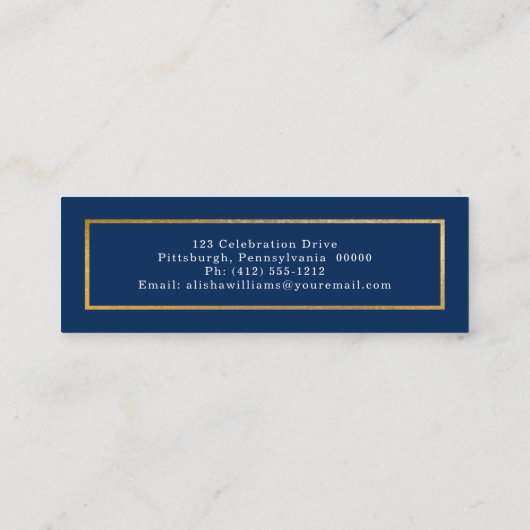 Classy Elegant Gold Text Afstuderen Foto Dk Blue Mini Visitekaartje (Achterkant)