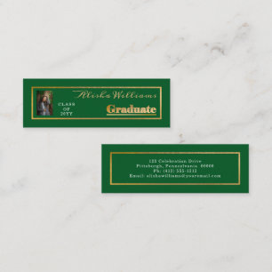 Classy Elegant Gold Text Afstuderen Foto groen Mini Visitekaartje