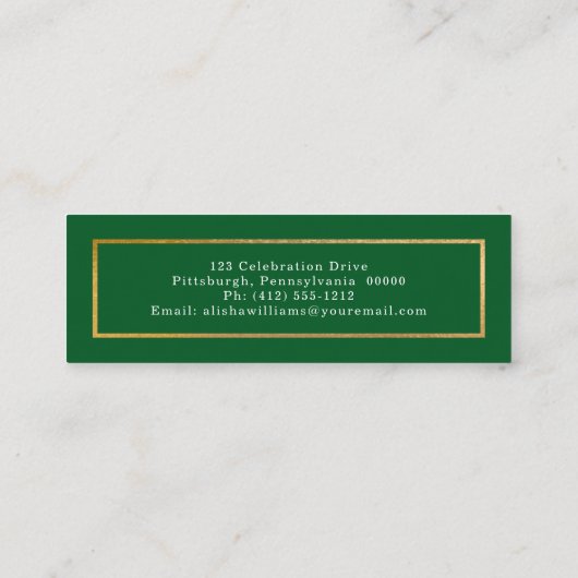 Classy Elegant Gold Text Afstuderen Foto groen Mini Visitekaartje (Achterkant)