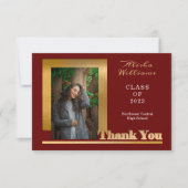 Classy Elegant Gold Text Afstuderen Foto Maroon Bedankkaart (Voorkant)