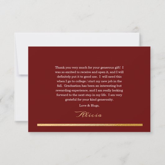 Classy Elegant Gold Text Afstuderen Foto Maroon Bedankkaart (Achterkant)