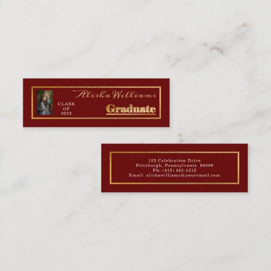 Classy Elegant Gold Text Afstuderen Foto Mini Visitekaartje (Voorkant / Achterkant)