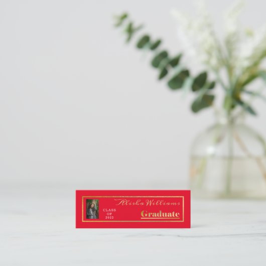 Classy Elegant Gold Text Afstuderen Foto Mini Visitekaartje (Staand voorkant)