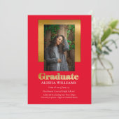 Classy Elegant Gold Text Afstuderen Foto rood Aankondiging (Staand voorkant)