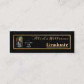 Classy Elegant Gold Text Afstuderen Foto zwart Mini Visitekaartje (Voorkant)
