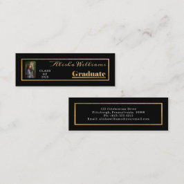Classy Elegant Gold Text Afstuderen Foto zwart Mini Visitekaartje