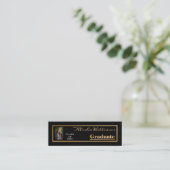 Classy Elegant Gold Text Afstuderen Foto zwart Mini Visitekaartje (Staand voorkant)