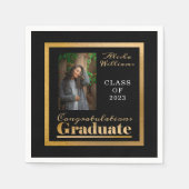 Classy Elegant Gold Text Afstuderen Foto zwart Servet (Voorkant)