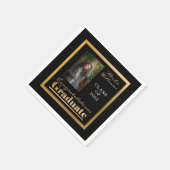 Classy Elegant Gold Text Afstuderen Foto zwart Servet (Hoek)
