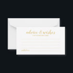 Classy Elegant Gold Wedding Advice and Wishes Advieskaart<br><div class="desc">Classy Elegant Gold Wedding Advice and Wishes Kaart met titel in gouden moderne script,  met details in gouden moderne sans serif font op witte achtergrond. Opmerking: de details van de folie worden gesimuleerd in de illustratie. Bij de vervaardiging van dit product zal geen werkelijke folie worden gebruikt.</div>