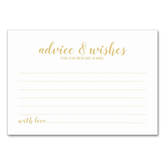 Classy Elegant Gold Wedding Advice and Wishes Kaart (Voorkant)