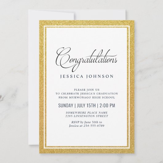 Classy Elegant Golden 3 FOTO Geslaagd Kaart (Achterkant)