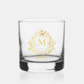 Classy Elegant Gouden Toon Monogram Familie Shield Whisky Glas (Achterkant)