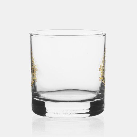 Classy Elegant Gouden Toon Monogram Familie Shield Whisky Glas (Rechts)
