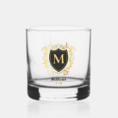 Classy Elegant Gouden Toon Monogram Familie Shield Whisky Glas (Voorkant)