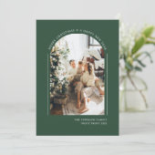 Classy Elegant Green Modern Christmas Family Photo Feestdagenkaart (Staand voorkant)