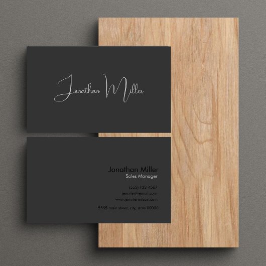Classy Elegant Grijs & Zwart Handgeschreven Script Visitekaartje
