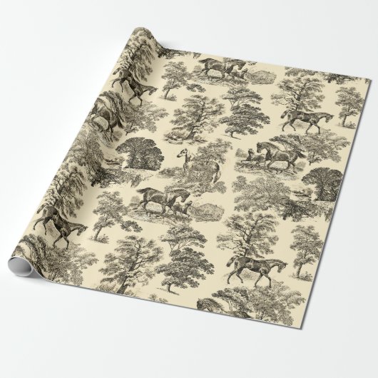 Classy Elegant  Horses Beige Toile Cadeaupapier (Uitgerold)