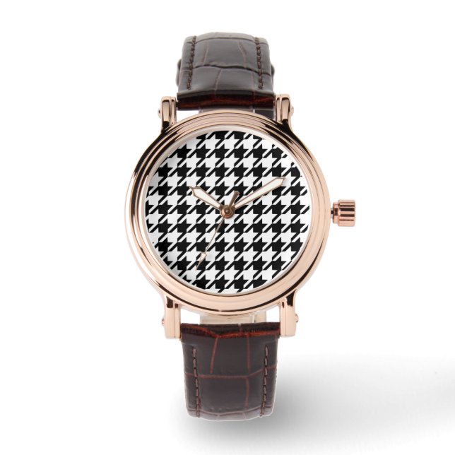 Classy Elegant Houndstooth Pattern Black and White Horloge (Voorkant)