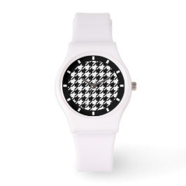 Classy Elegant Houndstooth Pattern Black and White Horloge