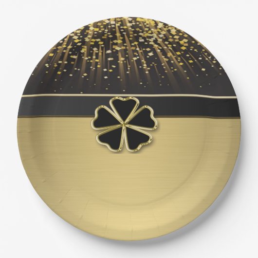 Classy Elegant Irish Shamrock, Faux Gold Confetti Papieren Bordje (Voorkant)