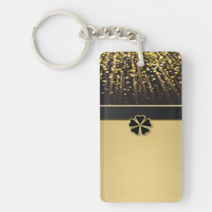 Classy Elegant Irish Shamrock, Faux Gold Confetti Sleutelhanger