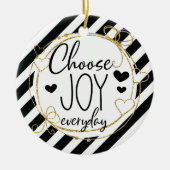 Classy Elegant Kies voor Joy Black Striped Kerstmi Keramisch Ornament (Voorkant)