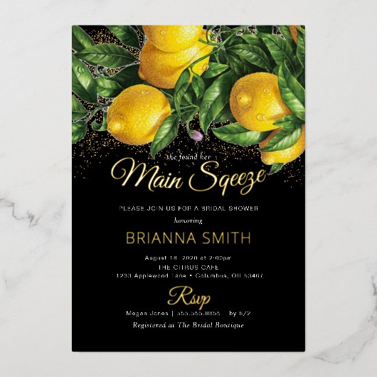 Classy Elegant Lemon Vrijgezellenfeest Real Folie Uitnodiging (Voorkant)