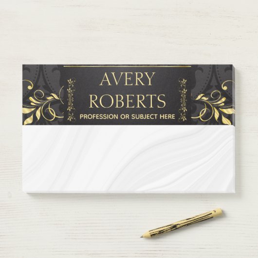 Classy Elegant Luxe Bloemen zwart goud damast Post-it® Notes (Op bureau)