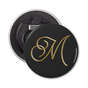 Classy Elegant Luxe Zwart Goud Minimaal Monogram Button Flesopener