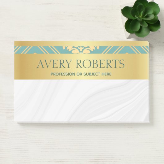 Classy Elegant Luxury Floral cyan gold damask Post-it® Notes (Kantoor)