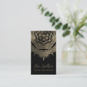 Classy Elegant Mandala Chic Luxe Zwart en Goud Visitekaartje (Staand voorkant)