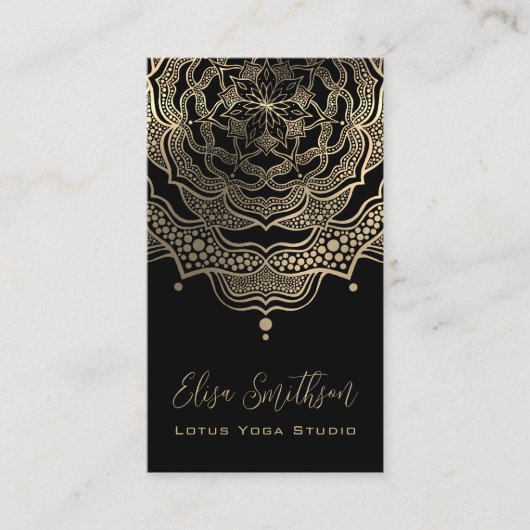 Classy Elegant Mandala Chic Luxe Zwart en Goud Visitekaartje (Voorkant)