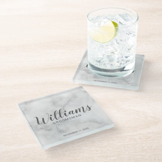 Classy Elegant Marble Personalized Groomsmen Glazen Onderzetter (Schuin)