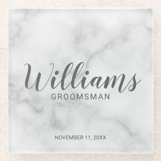 Classy Elegant Marble Personalized Groomsmen Glazen Onderzetter (Voorkant)