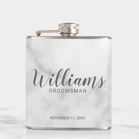 Classy Elegant Marble Personalized Groomsmen Heupfles