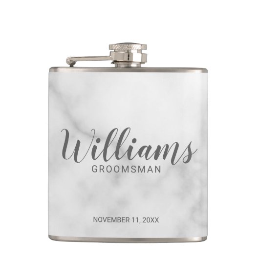 Classy Elegant Marble Personalized Groomsmen Heupfles (Voorkant)