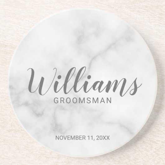 Classy Elegant Marble Personalized Groomsmen Zandsteen Onderzetter (Voorkant)