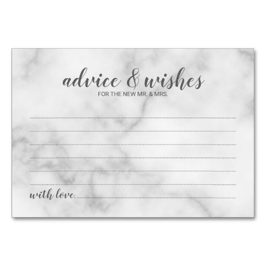 Classy Elegant Marble Wedding Advice and Wishes Kaart (Voorkant)