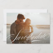 Classy Elegant Marine Blauw Wit Kalligrafie Foto Save The Date (Voorkant)