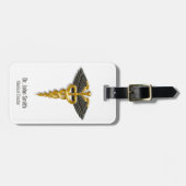 Classy Elegant Medical Gold Caduceus Black Wings Bagagelabel (Voorkant horizontaal)